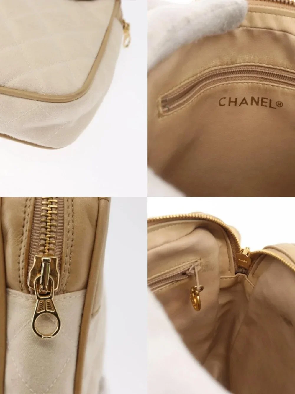 CHANEL Matelasse Waist bag Canvas Beige Gold CC Auth bs32356